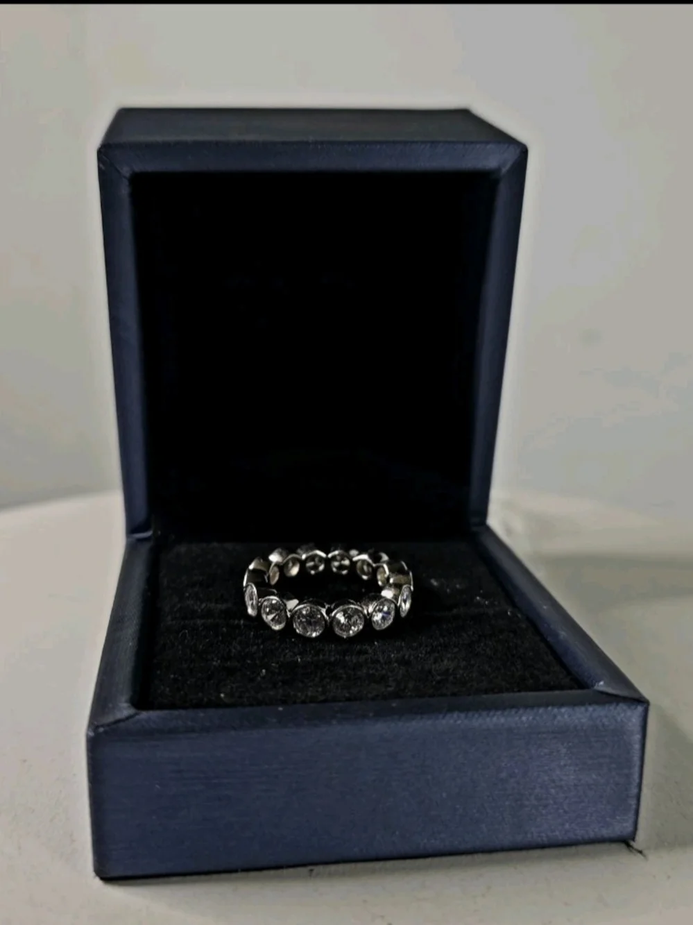 Italo Jewelry Halo Bezel White Sapphire Ring 925 Sterling Silver Stock 5925